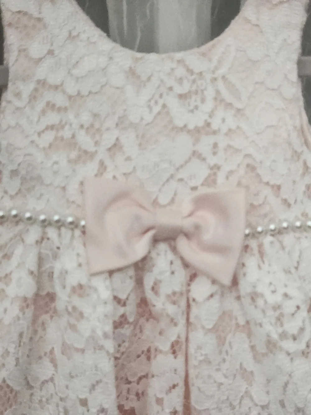 American Princess Pale Pink Lace Pearl-Trim Dress, S-18mons, EPreLC